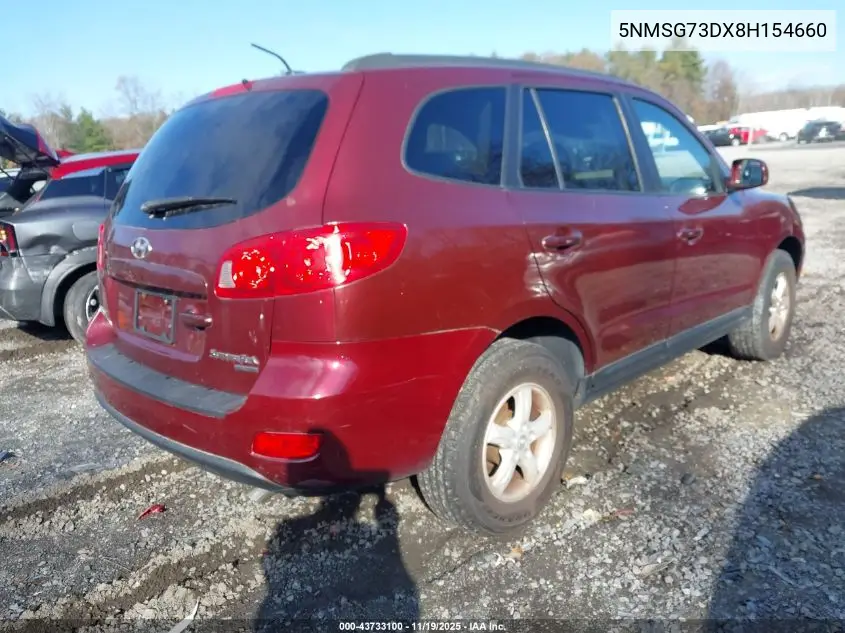 5NMSG73DX8H154660 2008 Hyundai Santa Fe Gls