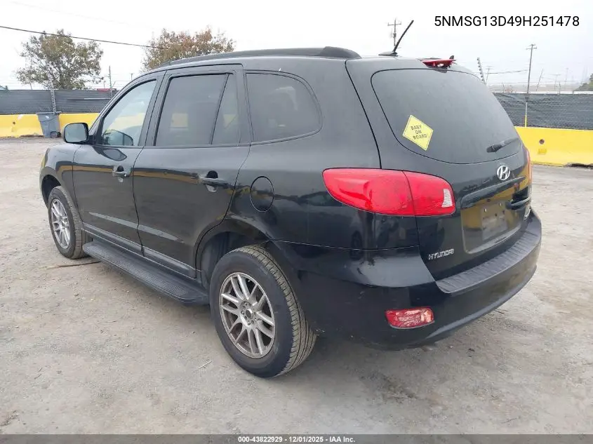 5NMSG13D49H251478 2009 Hyundai Santa Fe Gls