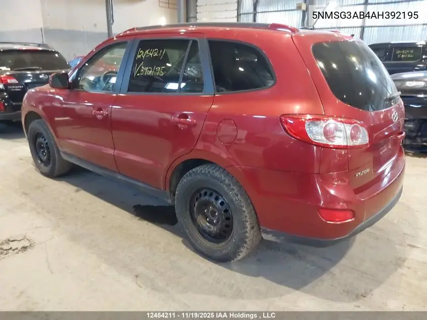 5NMSG3AB4AH392195 2010 Hyundai Santa Fe Gls