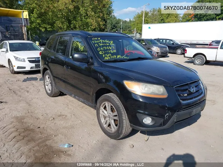 2011 Hyundai Santa Fe Gls VIN: 5XYZGDAB7BG074670 Lot: 12095668