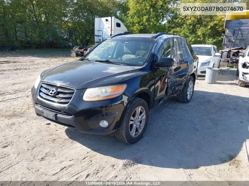 2011 Hyundai Santa Fe Gls VIN: 5XYZGDAB7BG074670 Lot: 12095668