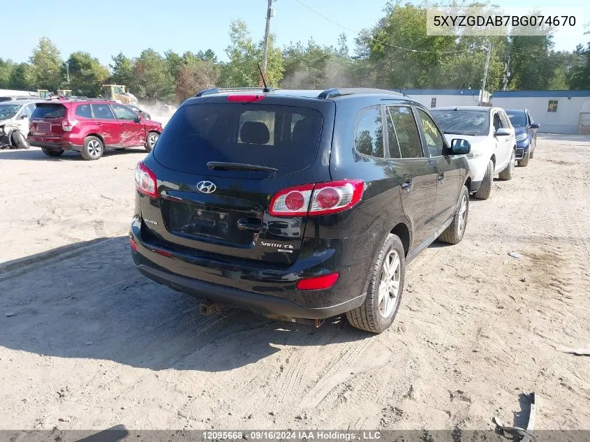 5XYZGDAB7BG074670 2011 Hyundai Santa Fe Gls