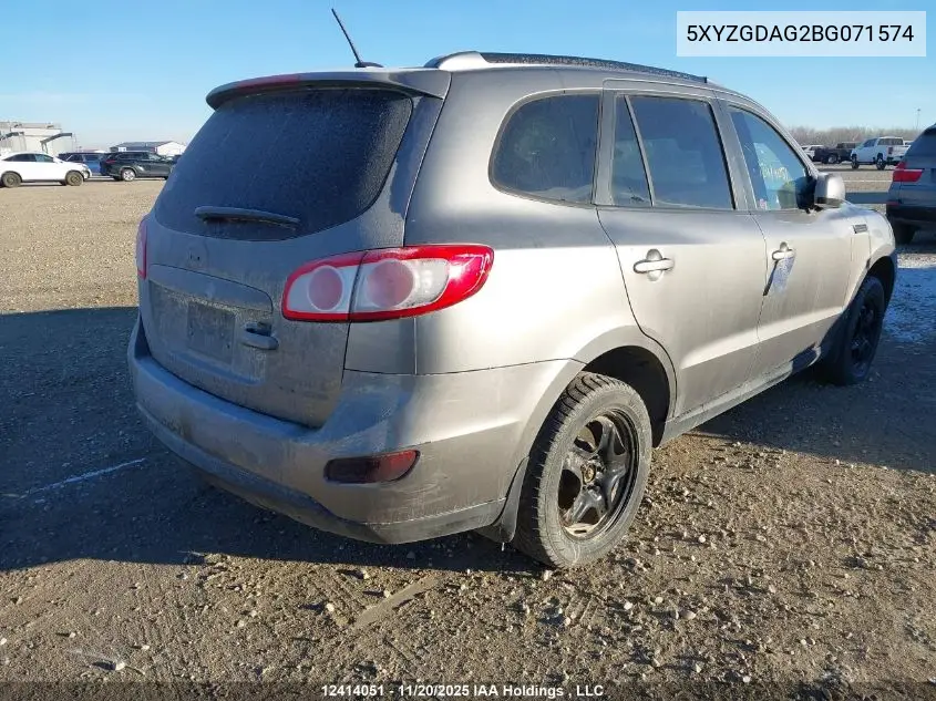 5XYZGDAG2BG071574 2011 Hyundai Santa Fe Gls