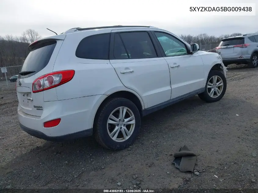 5XYZKDAG5BG009438 2011 Hyundai Santa Fe Limited V6