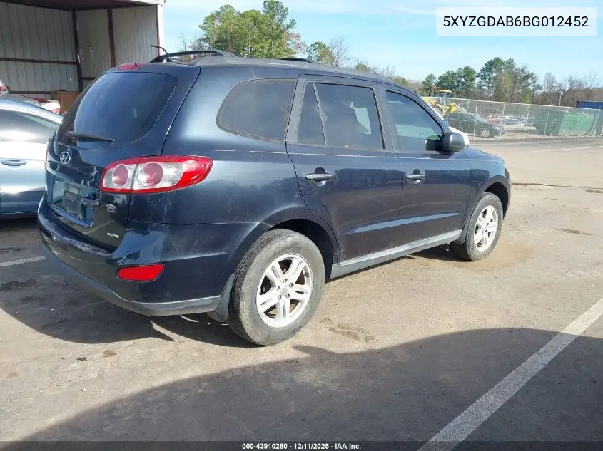 5XYZGDAB6BG012452 2011 Hyundai Santa Fe Gls