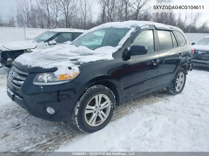 5XYZGDAG4CG104611 2012 Hyundai Santa Fe Gls