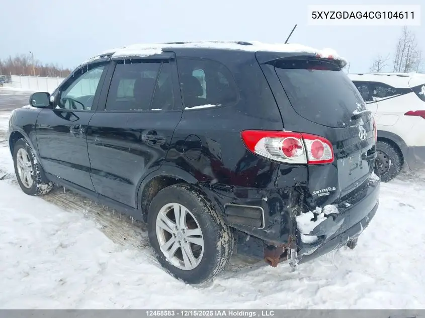 5XYZGDAG4CG104611 2012 Hyundai Santa Fe Gls
