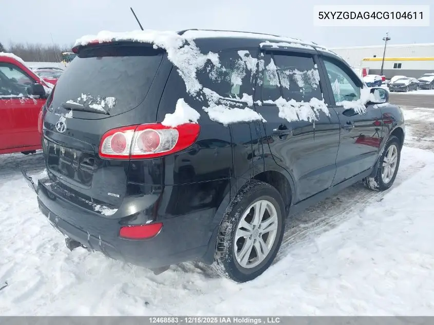 5XYZGDAG4CG104611 2012 Hyundai Santa Fe Gls