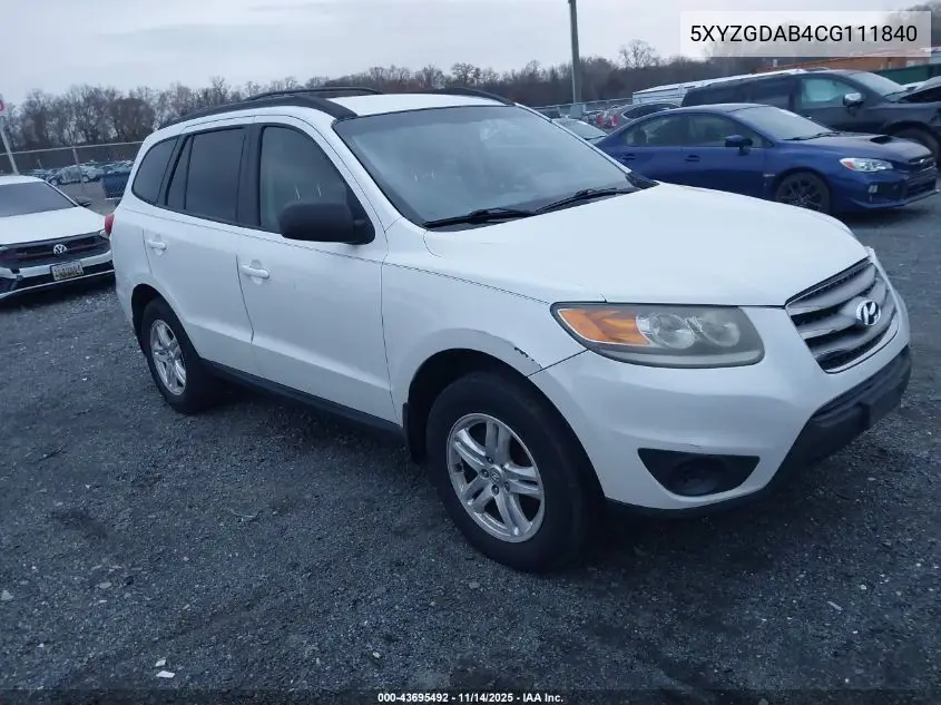 5XYZGDAB4CG111840 2012 Hyundai Santa Fe Gls