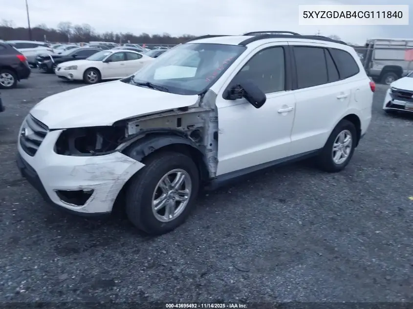 5XYZGDAB4CG111840 2012 Hyundai Santa Fe Gls