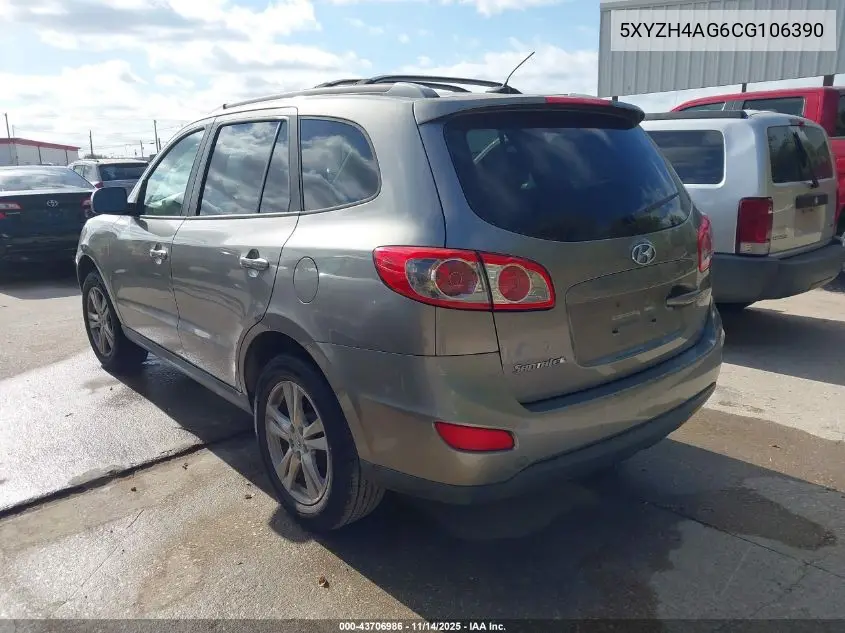 5XYZH4AG6CG106390 2012 Hyundai Santa Fe Se