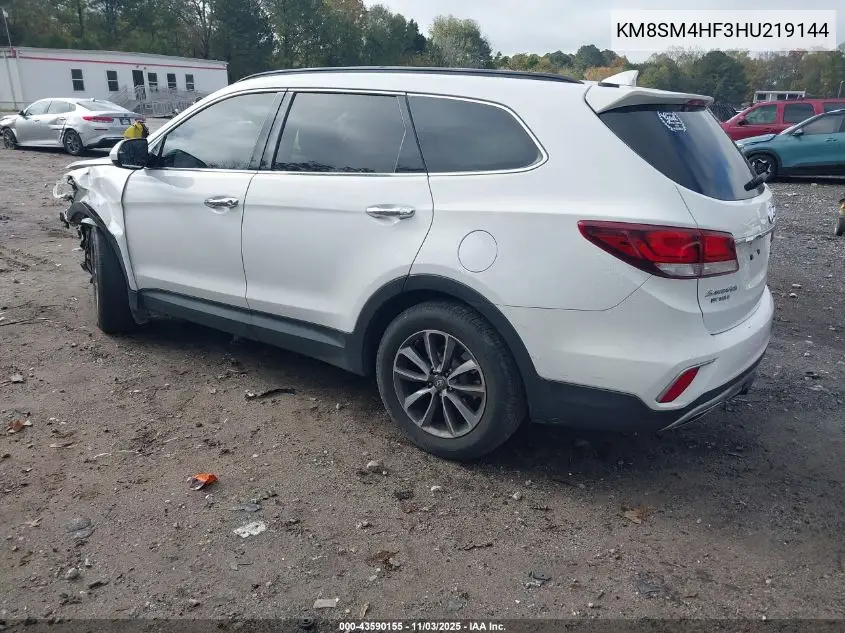 KM8SM4HF3HU219144 2017 Hyundai Santa Fe Se