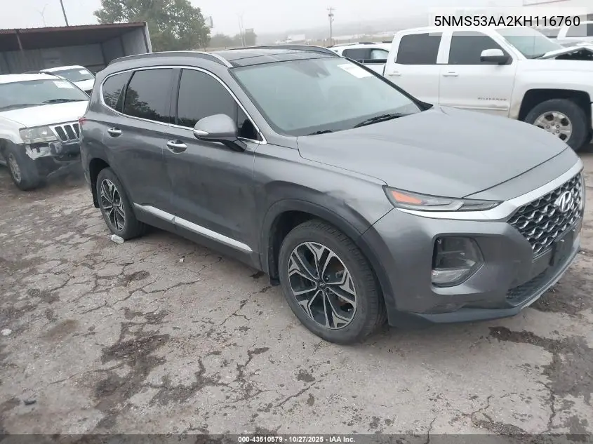 5NMS53AA2KH116760 2019 Hyundai Santa Fe Limited 2.0T