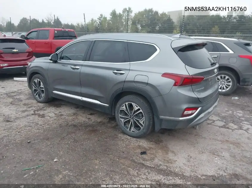 5NMS53AA2KH116760 2019 Hyundai Santa Fe Limited 2.0T