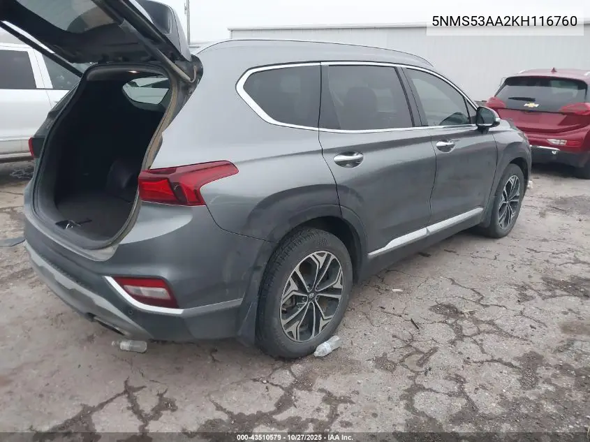 5NMS53AA2KH116760 2019 Hyundai Santa Fe Limited 2.0T