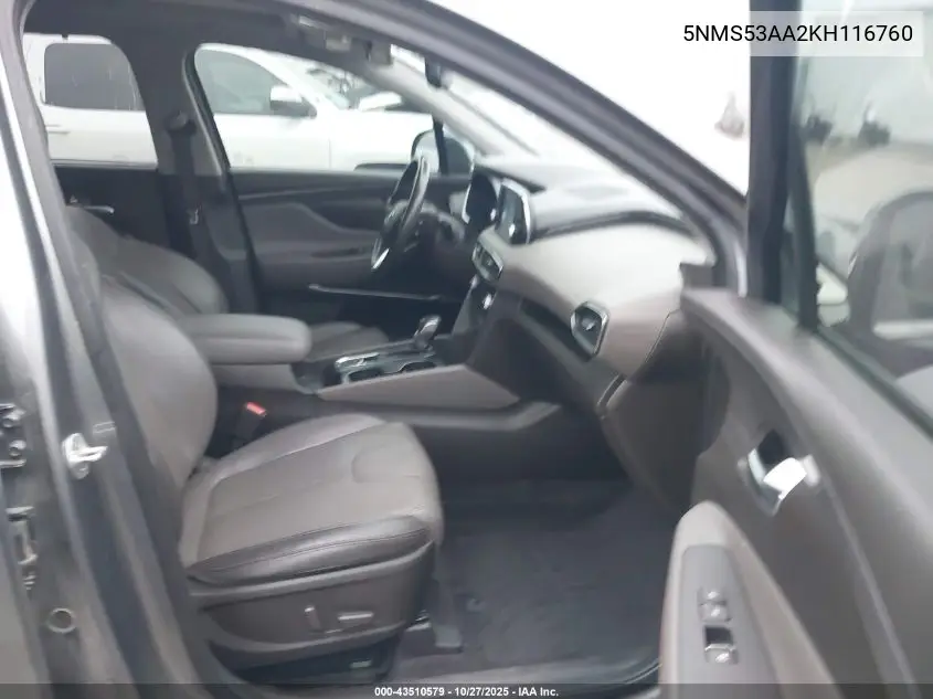 5NMS53AA2KH116760 2019 Hyundai Santa Fe Limited 2.0T