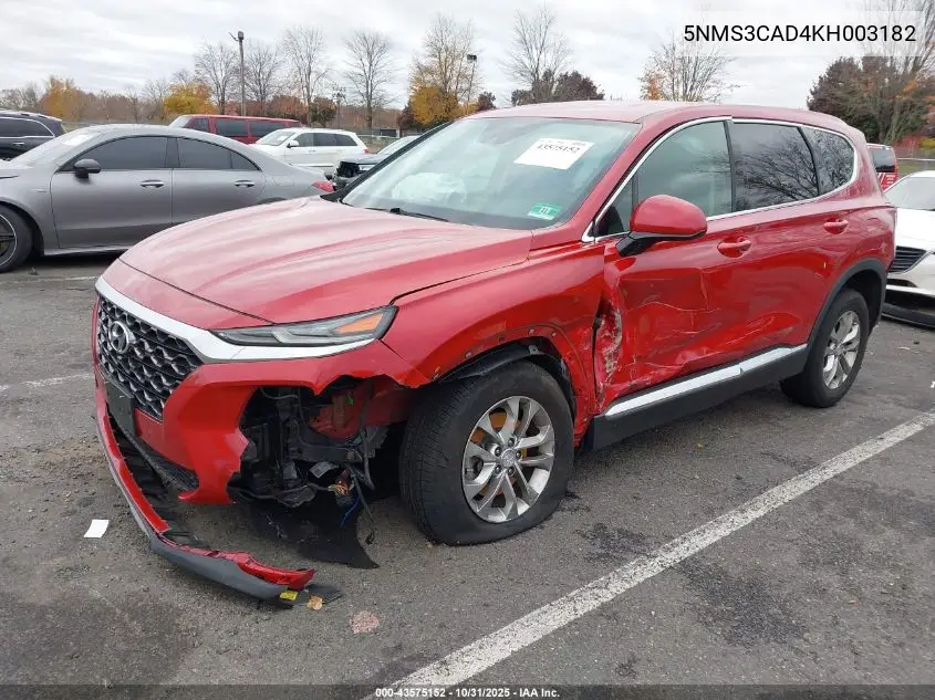 5NMS3CAD4KH003182 2019 Hyundai Santa Fe Sel
