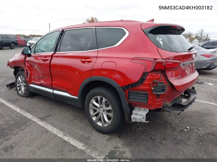 5NMS3CAD4KH003182 2019 Hyundai Santa Fe Sel