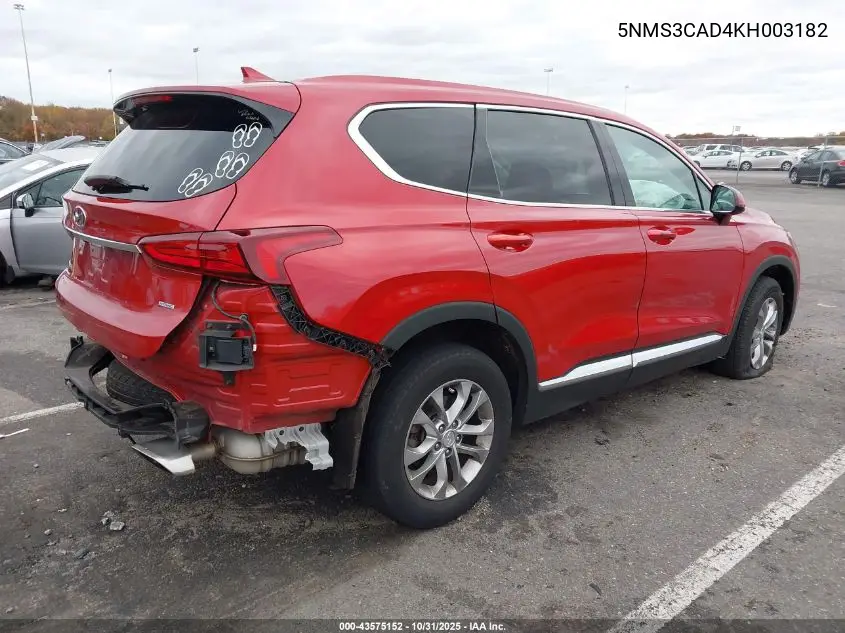 5NMS3CAD4KH003182 2019 Hyundai Santa Fe Sel