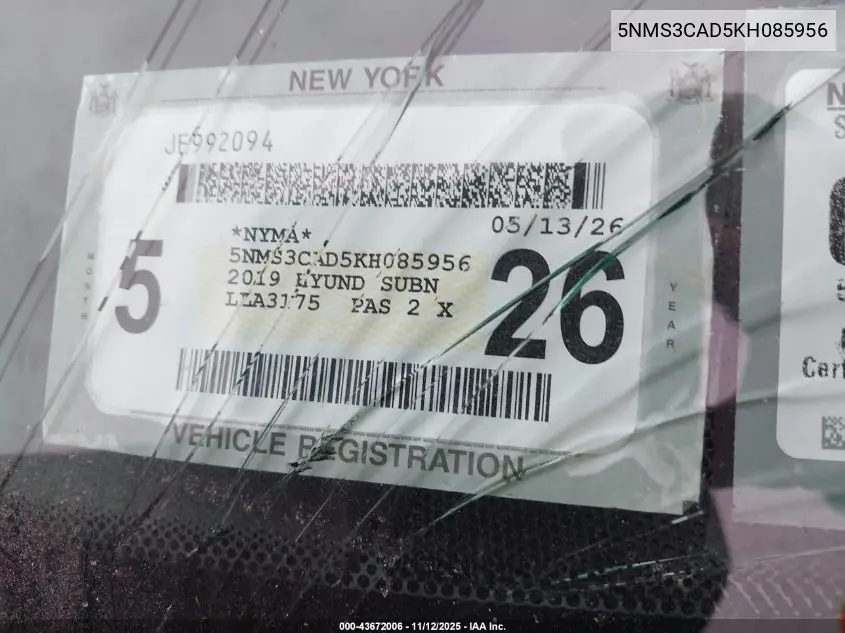 5NMS3CAD5KH085956 2019 Hyundai Santa Fe Sel