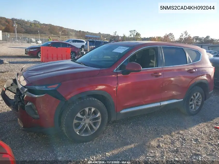 5NMS2CAD4KH092044 2019 Hyundai Santa Fe Se