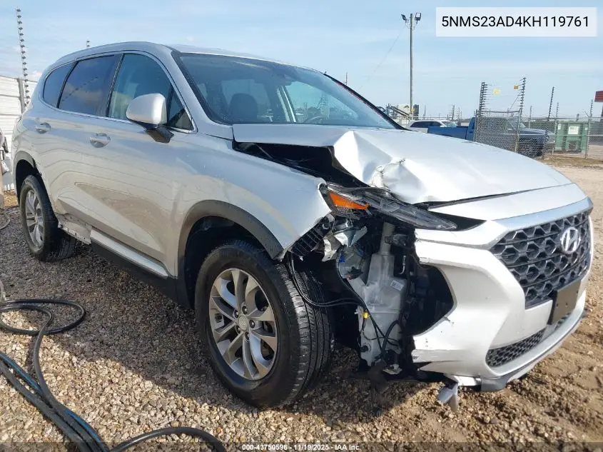 5NMS23AD4KH119761 2019 Hyundai Santa Fe Se
