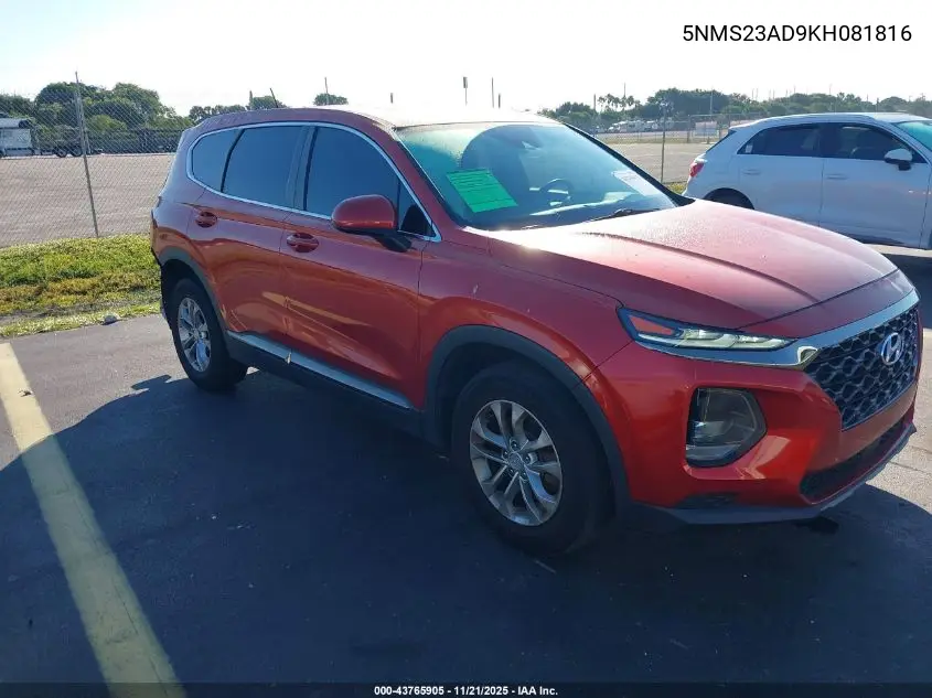 5NMS23AD9KH081816 2019 Hyundai Santa Fe Se