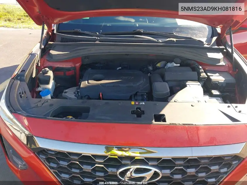 5NMS23AD9KH081816 2019 Hyundai Santa Fe Se