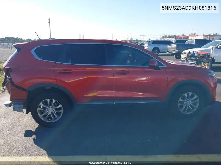5NMS23AD9KH081816 2019 Hyundai Santa Fe Se