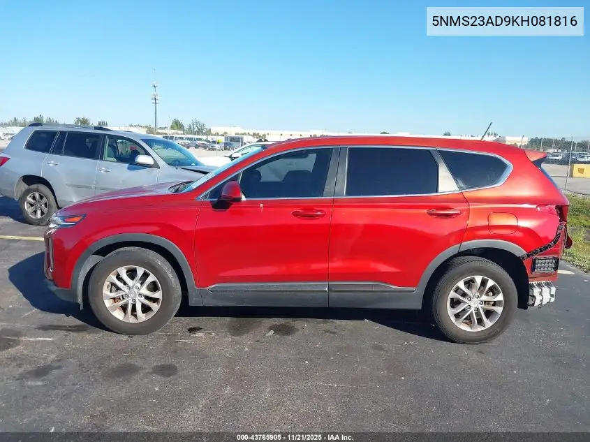 5NMS23AD9KH081816 2019 Hyundai Santa Fe Se