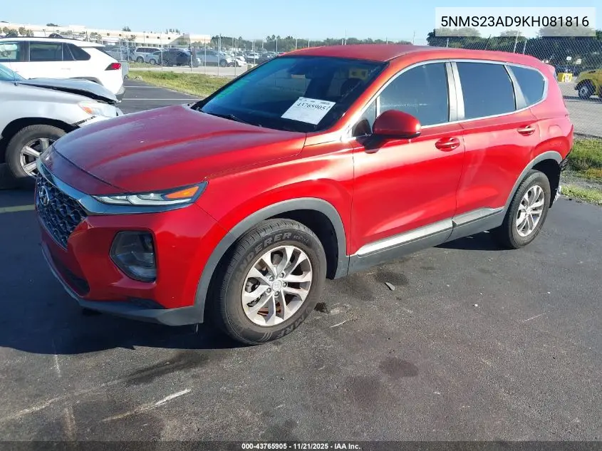 5NMS23AD9KH081816 2019 Hyundai Santa Fe Se