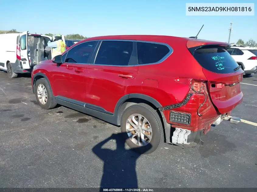 5NMS23AD9KH081816 2019 Hyundai Santa Fe Se