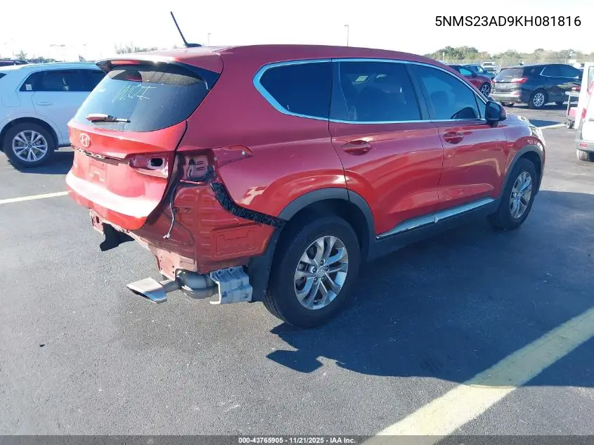 5NMS23AD9KH081816 2019 Hyundai Santa Fe Se
