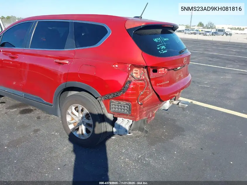5NMS23AD9KH081816 2019 Hyundai Santa Fe Se