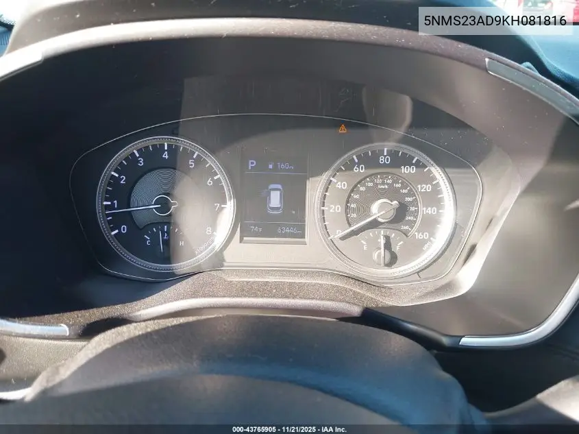 5NMS23AD9KH081816 2019 Hyundai Santa Fe Se