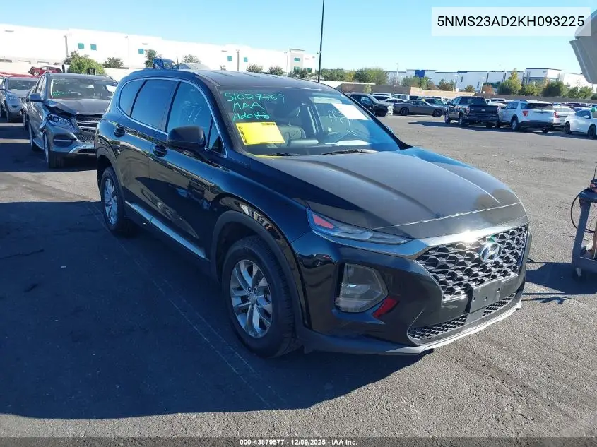 5NMS23AD2KH093225 2019 Hyundai Santa Fe Se