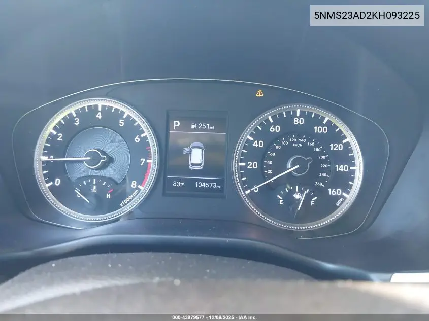 5NMS23AD2KH093225 2019 Hyundai Santa Fe Se