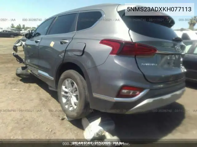 5NMS23ADXKH077113 2019 Hyundai Santa Fe Se