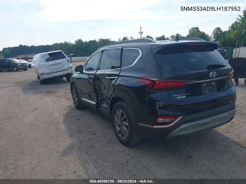 2020 Hyundai Santa Fe Limited VIN: 5NMS53AD9LH187952 Lot: 40395720