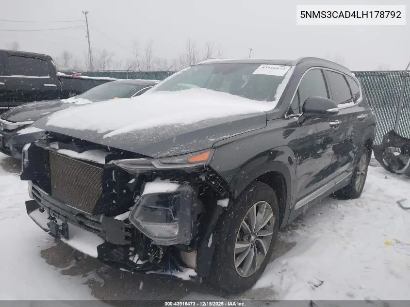 5NMS3CAD4LH178792 2020 Hyundai Santa Fe Sel