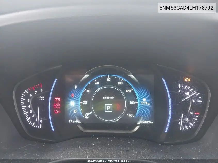 5NMS3CAD4LH178792 2020 Hyundai Santa Fe Sel
