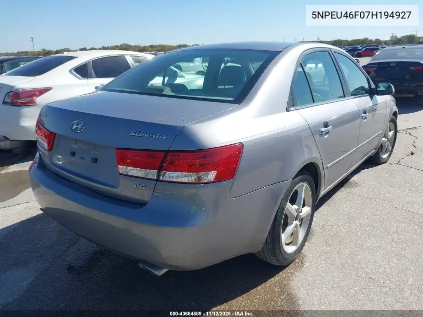 5NPEU46F07H194927 2007 Hyundai Sonata Limited/Se V6
