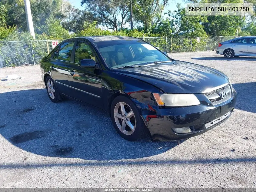 5NPEU46F58H401250 2008 Hyundai Sonata Limited V6/Se V6