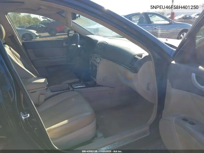 5NPEU46F58H401250 2008 Hyundai Sonata Limited V6/Se V6