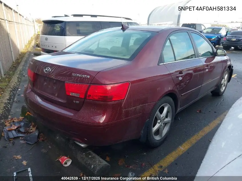 5NPET4AF0AH581334 2010 Hyundai Sonata Gls