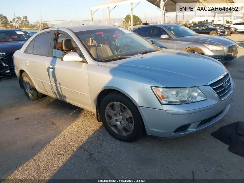 5NPET4AC2AH643452 2010 Hyundai Sonata Gls