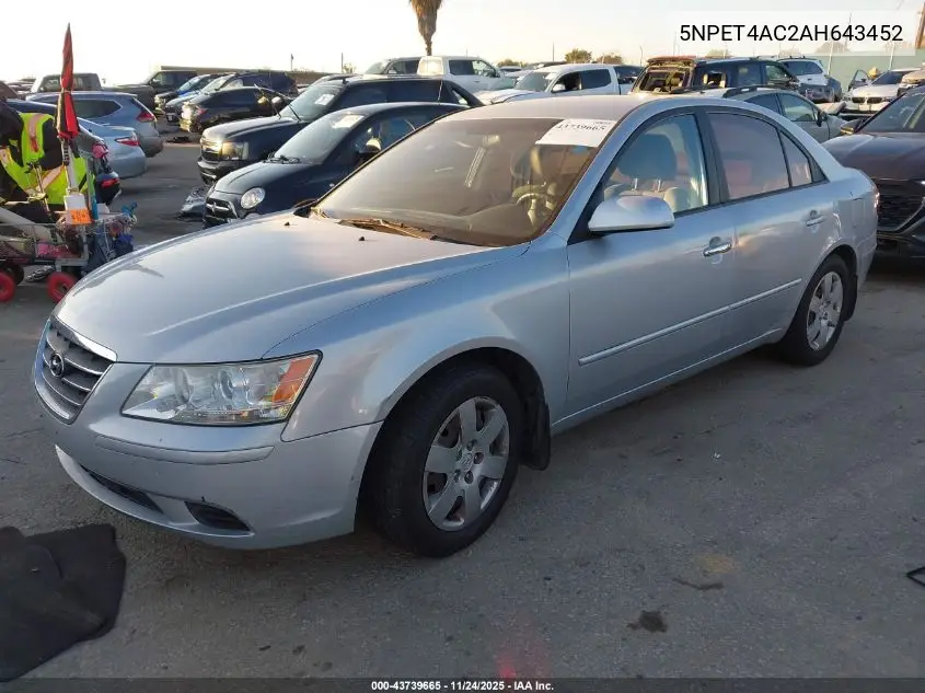 5NPET4AC2AH643452 2010 Hyundai Sonata Gls