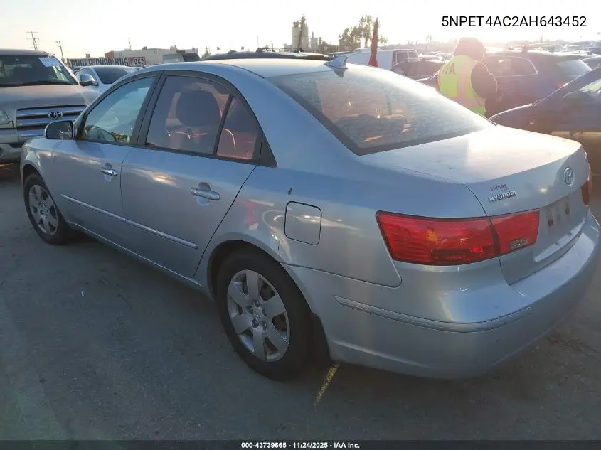 5NPET4AC2AH643452 2010 Hyundai Sonata Gls