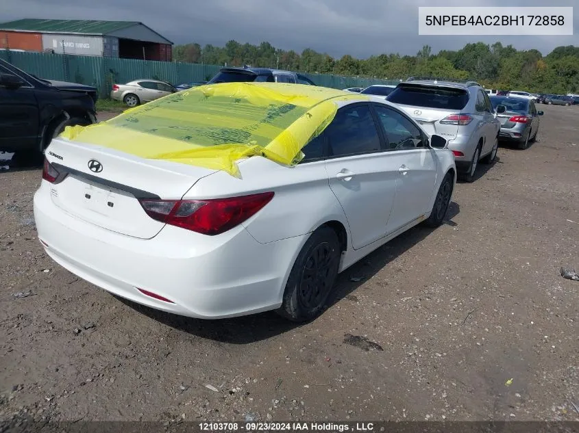 2011 Hyundai Sonata Gl VIN: 5NPEB4AC2BH172858 Lot: 12103708