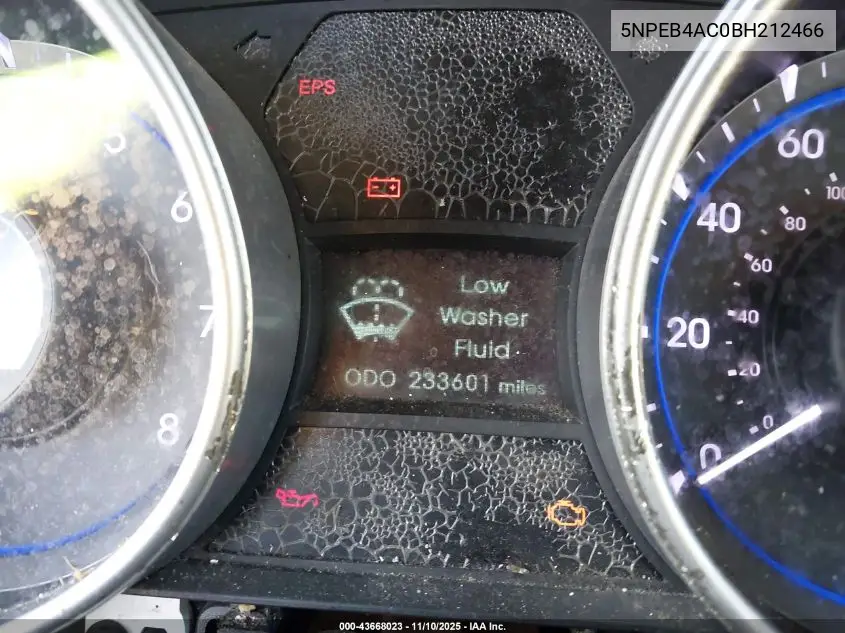 5NPEB4AC0BH212466 2011 Hyundai Sonata Gls